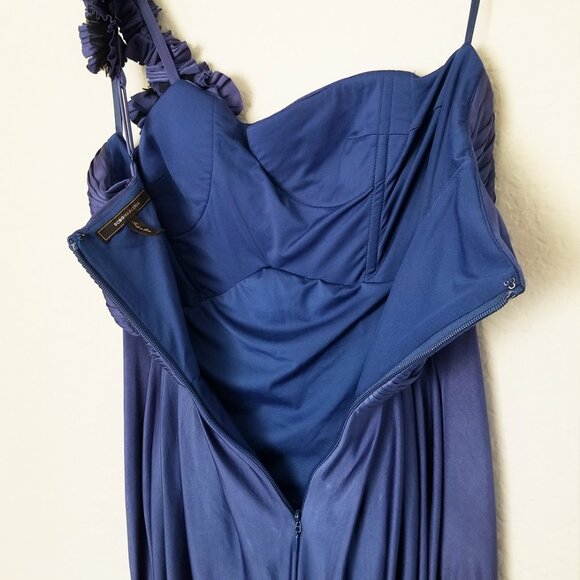 BCBGMaxAzria Addison One Shoulder Rosette Tulip Wrap Skirt Mini Dress M Ink $258 - Picture 11 of 16